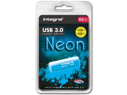 Neon USB 3.0 stick, 64 GB, blauw