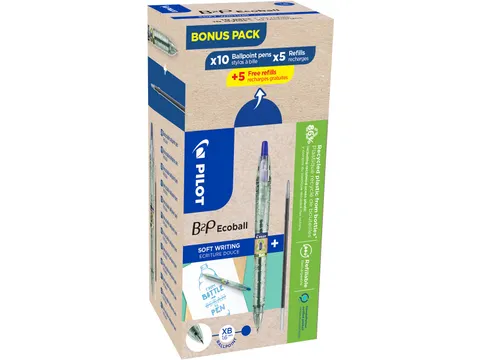 Balpen Pilot B2P Ecoball Begreen 1.6mm Extra Breed Blauw 10 stuks