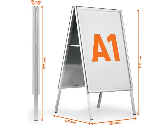 Durable stoepbord Fold, uit aluminium, zilver, ft A1