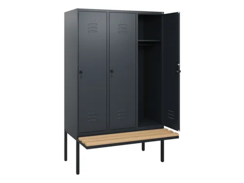locker met bank,HxBxD 1950x1200x815mm,3vak,vak B 400mm,draaigrendel