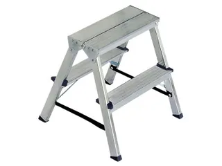 dubbele aluminium ladder,beide zijden,2x2trede(n),bordes H 0,43m - 2