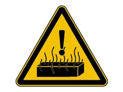 waarschuwingsbord,v. binnen/buiten,Waarschuwing voor hete stoffen,PVC