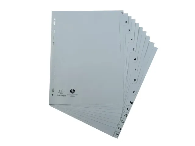 Bedrukte tabbladen numeriek wit PP 15-delig 1-15 A4 11-gaats
