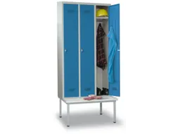locker met bank,HxBxD 2150x1200x500mm,3vak,RAL7035,front RAL5012