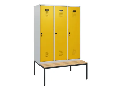 locker met bank,HxBxD 1950x1200x815mm,3vak,vak B 400mm,draaigrendel