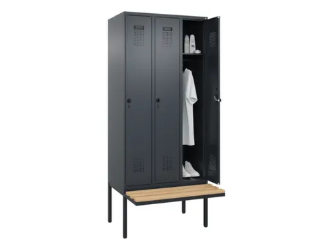 locker met bank,HxBxD 2120x900x815mm,3vak,vak B 300mm,draaigrendel