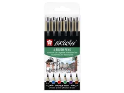 Brushpen Sakura Pigma Brush set à 6 stuks zwart