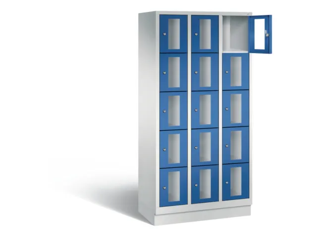 Lockerkast 1800x900x500mm 3x5 vakken Cilinderslot, Sokkel, RAL5010