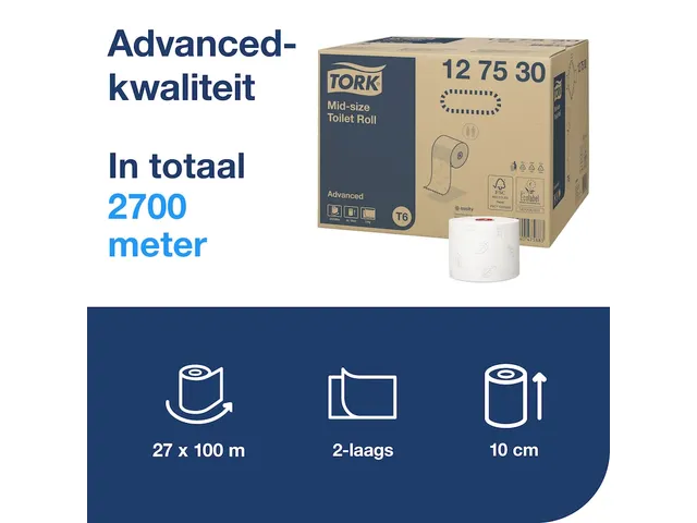 Toiletpapier Tork T6 127530 2-laags Advanced 100m 27 Rollen