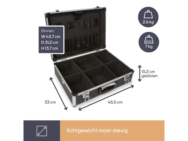 Valise à Outils En Aluminium - 455x330x152mm - 22,8 L - Noir