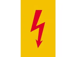 waarschuwingsbord,v. binnen/buiten,Spanningsteken,PVC,geel/zwart
