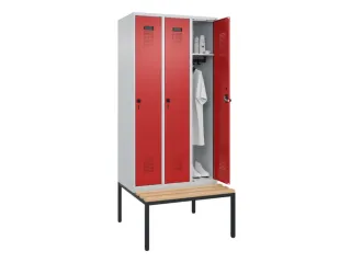 locker met bank,HxBxD 2120x900x815mm,3vak,vak B 300mm,draaigrendel - 1