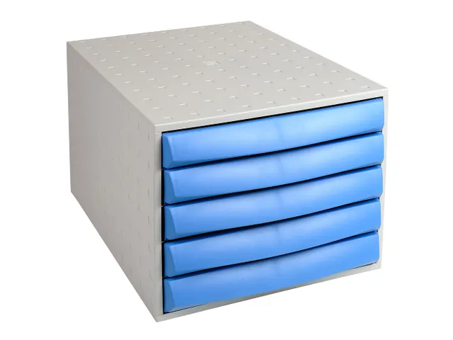 Exacompta 309798D Premium Ablagebox mit 5 Schubladen für DIN A4 Dokumente. Stapelbare Schubladenbox mit hoher Kapazität für mehr Platz auf dem Schreibtisch Big Box Iderama Schwarz|Bunt