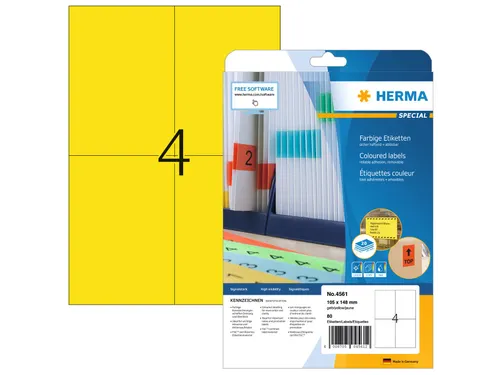 HERMA 4561 Verwijderbare etiketten A4 105x148mm Geel 80 stuks
