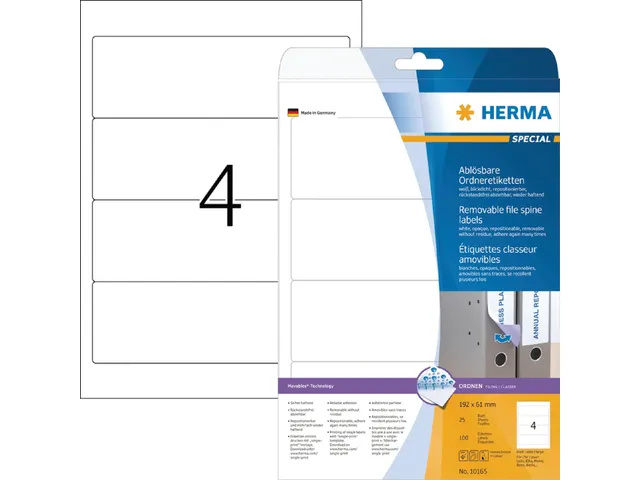 HERMA 10165 Rugetiket breed 192x61mm Verwijderbaar Wit 100 stuks