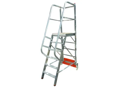 verrijdbare treden-platformladder,eenzijdig,6trede(n),stand H 1,4m