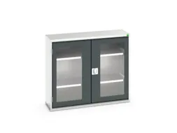 vitrinekast 900x1050x350mm 2xStalen bodem romp RAL7035 front RAL7016