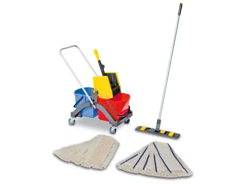 dweilwagenset,emmer 2x17l ROOD/BLAUW,mophouder,mopwringer,10moppen