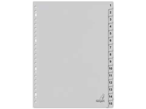 Tabblad ECO Kangaro A4 cijfers 180 grams grijs karton 23-gaats 15-deli