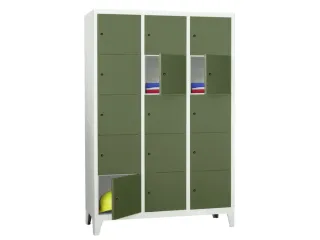 lockerkast,HxBxD 1850x1200x500mm,3x5vakken,RAL7035,front RAL6011 - 2