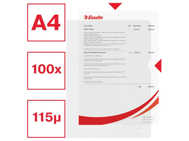 Insteekmap L-model Esselte standaard copy safe PP A4 transparant