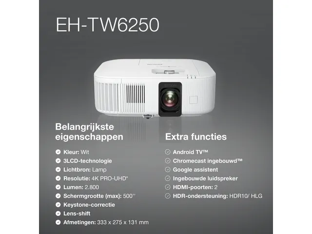 Projector Epson TW6250 4K PRO-UHD-projector Wit