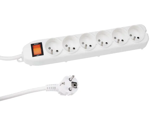 6voudige Stekkerdoos Schakelaar Overbelastingsbeveiliging Wit Penaarde
