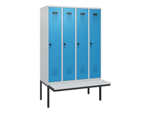 locker met bank,HxBxD 1950x1200x815mm,4vak,vak B 300mm,draaigrendel