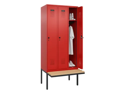 locker met bank,HxBxD 2120x900x815mm,3vak,vak B 300mm,draaigrendel