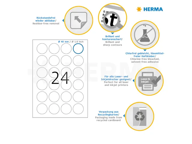 HERMA 4476 Verwijderbare etiketten A4 Rond 40mm Wit 2400 stuks