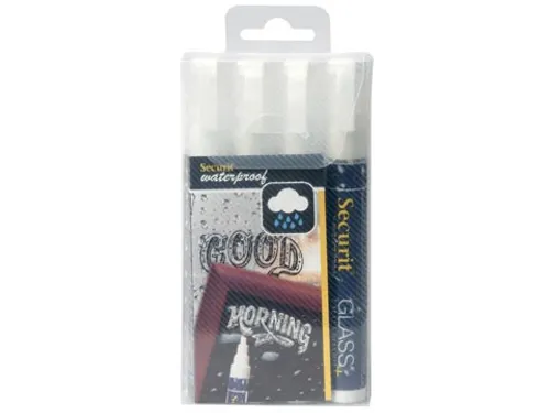 Securit Waterproof Krijtmarker Medium Wit, Etui Met 4 Stuks