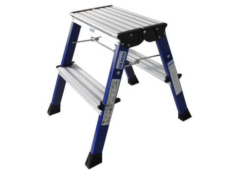 Verrijdbaar Vouwtrapje Aluminium 2x2treden 4 Geveerde Wielen Blauw