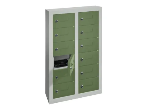 lockerkast,HxBxD 815x460x200mm,2x6vakken,RAL7035,front RAL6011