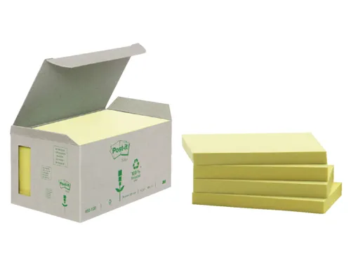 Memoblok Post-it 655-1B recycled 76x127mm canary yellow 6 stuks