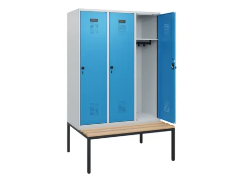 locker met bank,HxBxD 1950x1200x815mm,3vak,vak B 400mm,draaigrendel