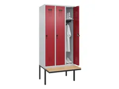locker met bank,HxBxD 2120x900x815mm,3vak,vak B 300mm,draaigrendel