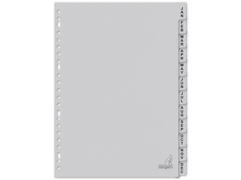 Tabblad Kangaro A4 180 gr grijs karton 23-gaats 12-delig jan-dec