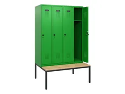 locker met bank,HxBxD 1950x1200x815mm,4vak,vak B 300mm,draaigrendel