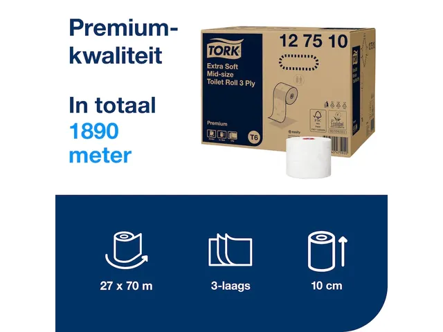 Tork 127510 Premium Compact Toiletrol T6 3-laags 70 meter