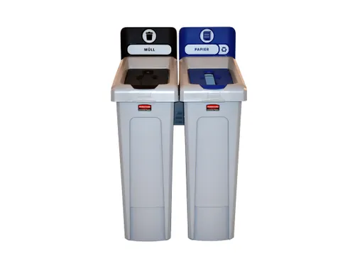 Slim Jim Recyclingstation Duits Deksel Gesloten Zwart Papier Blauw