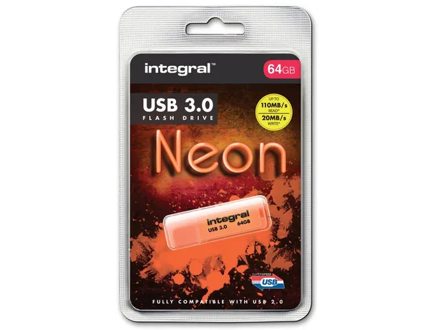 Clé USB 3.0 Integral Neon USB-A 64Go orange