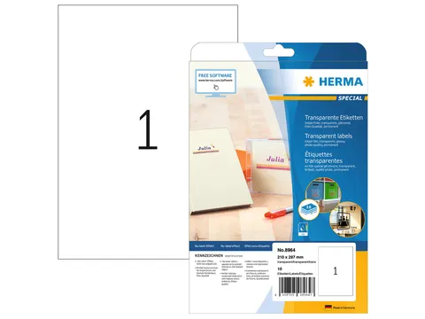 HERMA 8964 Transparante Inkjet folie-etiketten A4 210x297mm 10 stuks