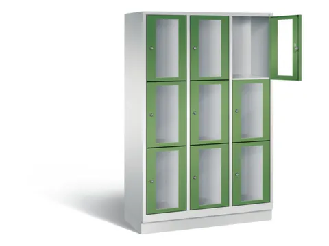 Lockerkast 1800x1200x500mm 3x3 vakken Cilinderslot, Sokkel, RAL6011