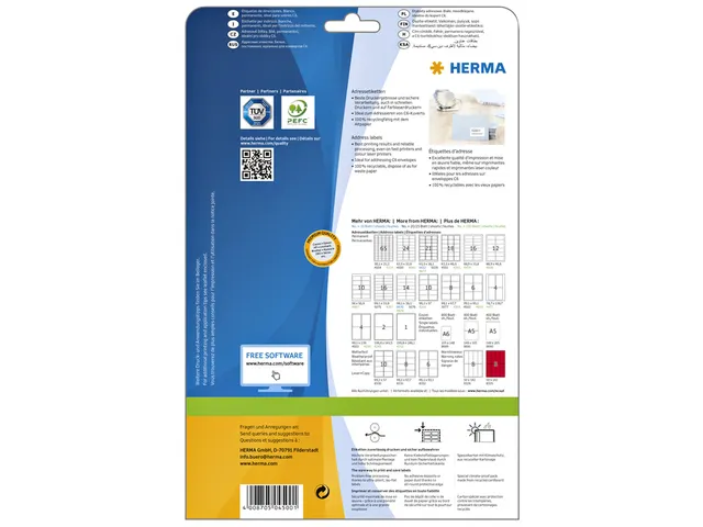 HERMA 4500 Premium Adresetiketten A4 63,5x33,9mm Wit 600 stuks