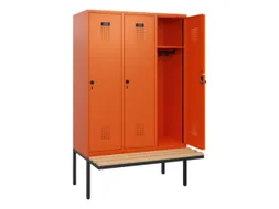 locker met bank,HxBxD 1950x1200x815mm,3vak,vak B 400mm,draaigrendel