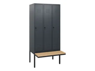 locker met bank,HxBxD 1950x900x815mm,3vak,vak B 300mm,draaigrendel - 1