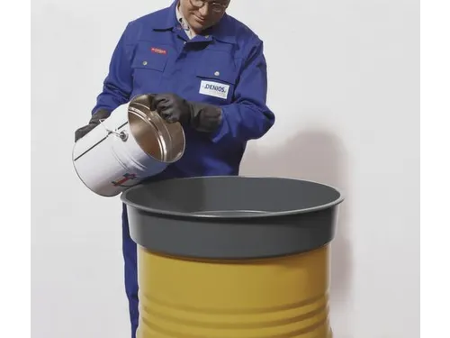 trechter,v. 200l vat,HxØ 135x650mm,aftapbuis recht,staal,poedercoat.