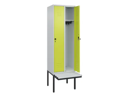 locker met bank,HxBxD 2120x600x815mm,2vak,vak B 300mm,draaigrendel