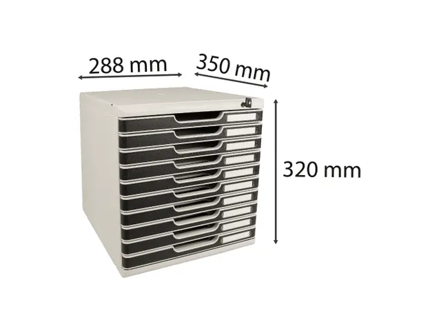 Ladenbox Modulo A4 10 Lades Afsluitbaar Met Sleutel Zwart