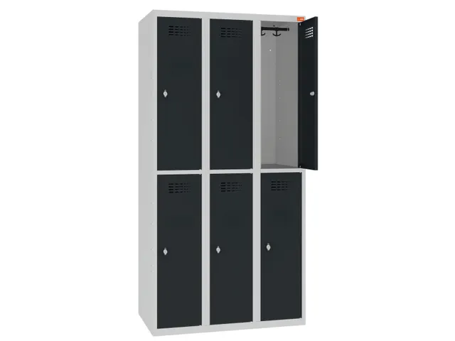 Dubbeldekse lockerkast,HxBxD 1800x900x500mm,3x2vak.,draaigrendel